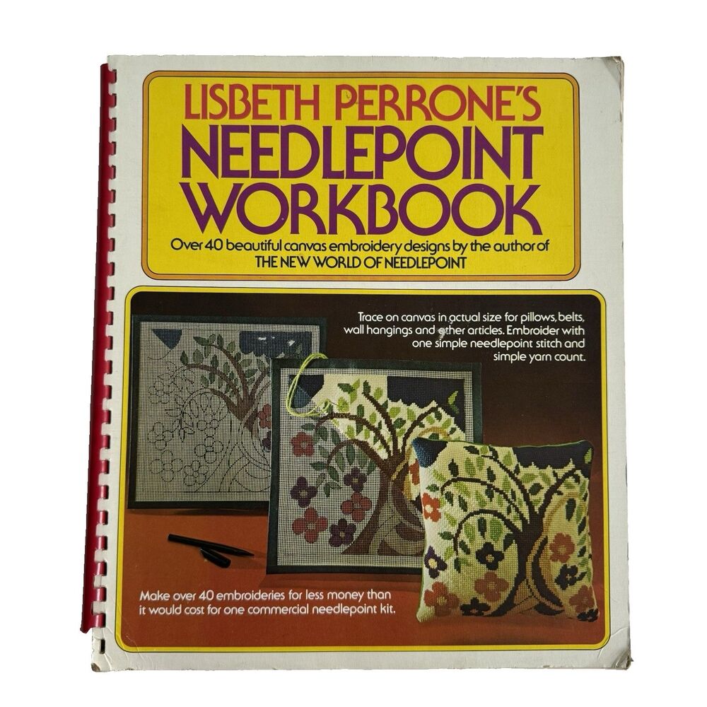 Vtg 1973 Lisbeth Perrone's Needlepoint Workbook Spiral Bound Canvas Embroidery